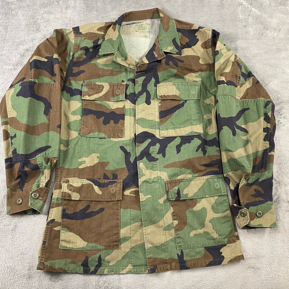 Vintage US Military BDU Field Jacket Mens Small Long Woodland Camo Utility Coat